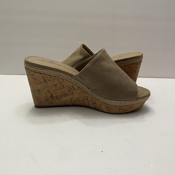 American Rag Shiraf Wedge Slide Beige Perforated Suede Cork Size 8 - Picture 6 of 11